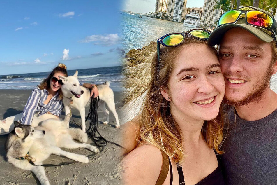 Sydney with her two dogs and her boyfriend Dylan Fisher (collage).