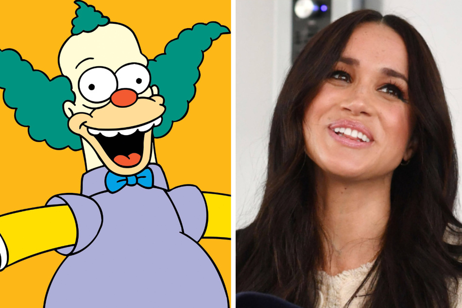 Megan Markle (r.) told the audience of The Ellen DeGeneres Show that she was teased for looking like animated character Krusty the Clown (l.) from The Simpsons when she was in school.