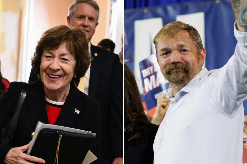 Incumbent GOP Senator Susan Collins (l.) is trailing behind Democratic Senate nominee for Maine Graham Platner (r.) in the latest polls.