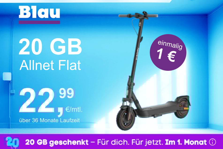 Der Xiaomi E-Scooter 5 Max im Blau Allnet M für einmalig 1 Euro.