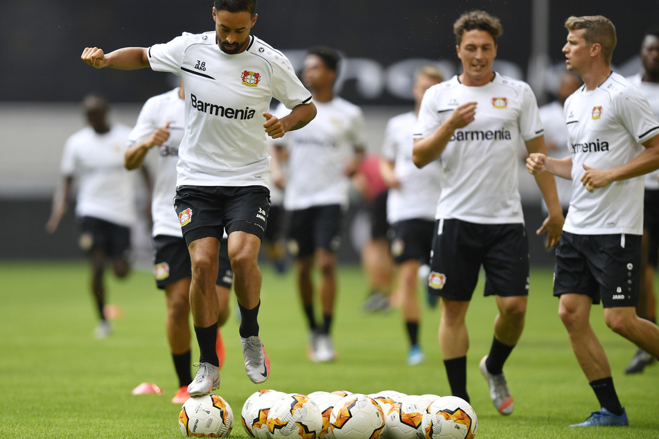 Die Leverkusen-Spieler trainieren vor dem Spiel gegen Inter Mailand.