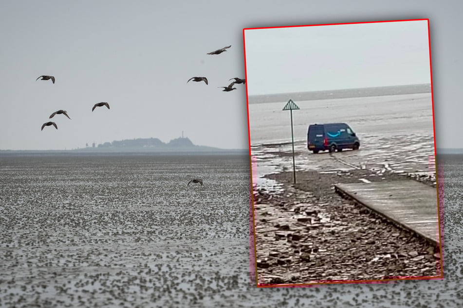 Blind aufs Navi vertraut: Amazon-Fahrer landet mitten im Watt