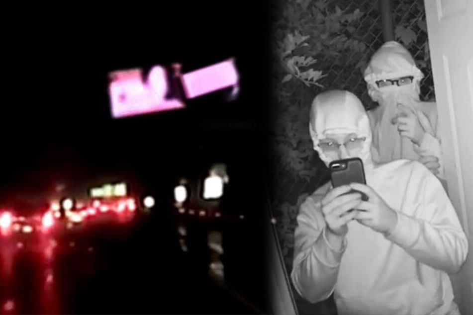 An der Autobahn lief ein pornografisches Video. Die beiden jungen Männer sind laut Polizei die Täter.