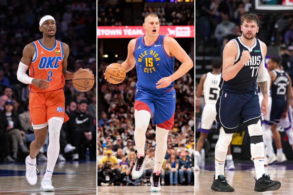 From l. to r.: Oklahoma City's Shai Gilgeous-Alexander, Denver's Nikola Jokic, and Dallas' Luka Doncic have been picked as finalists for the NBA's Most Valuable Player award.