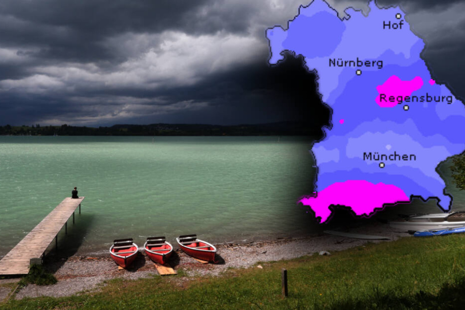 Bis zum Abend sollen in Bayern teilweise heftig gewittern. (Bildmontage)