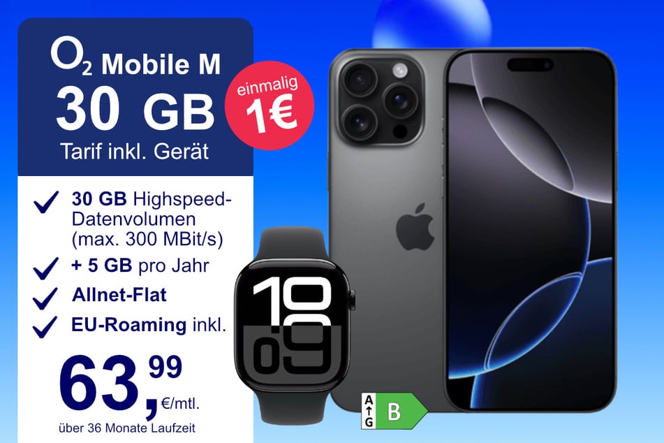 Das iPhone 16 Pro Max + MacBook Air im o2 Mobile M für einmalig 1 Euro.