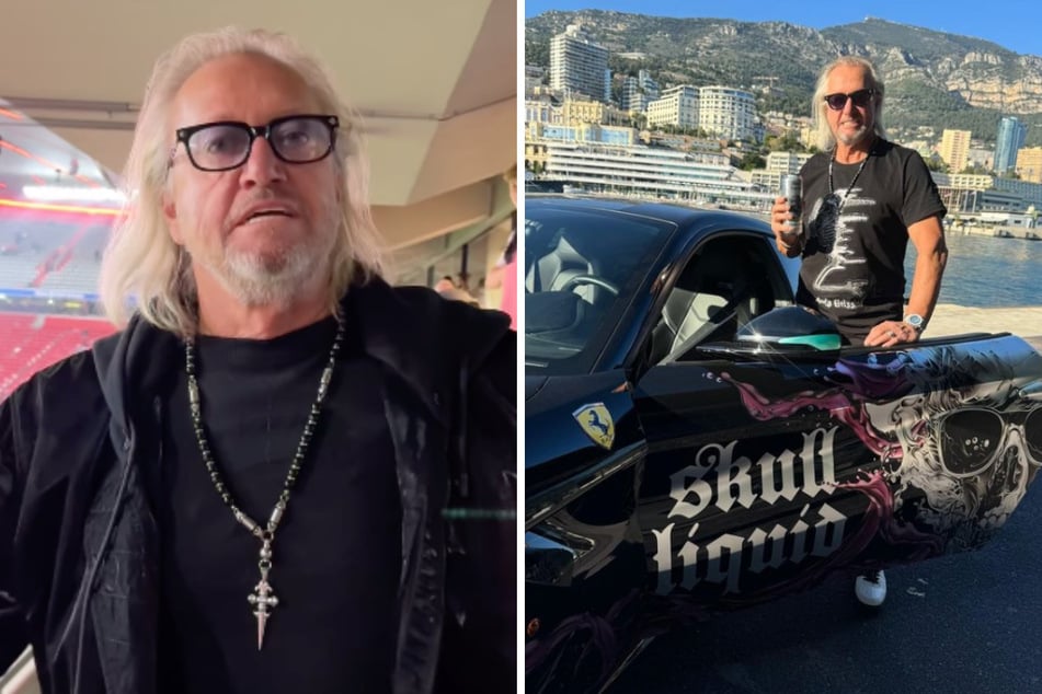 Robert Geiss (60) präsentiert den Fans sein neuestes Spielzeug: ein schwarzer Ferrari mit "Skull Liquid"-Folierung.