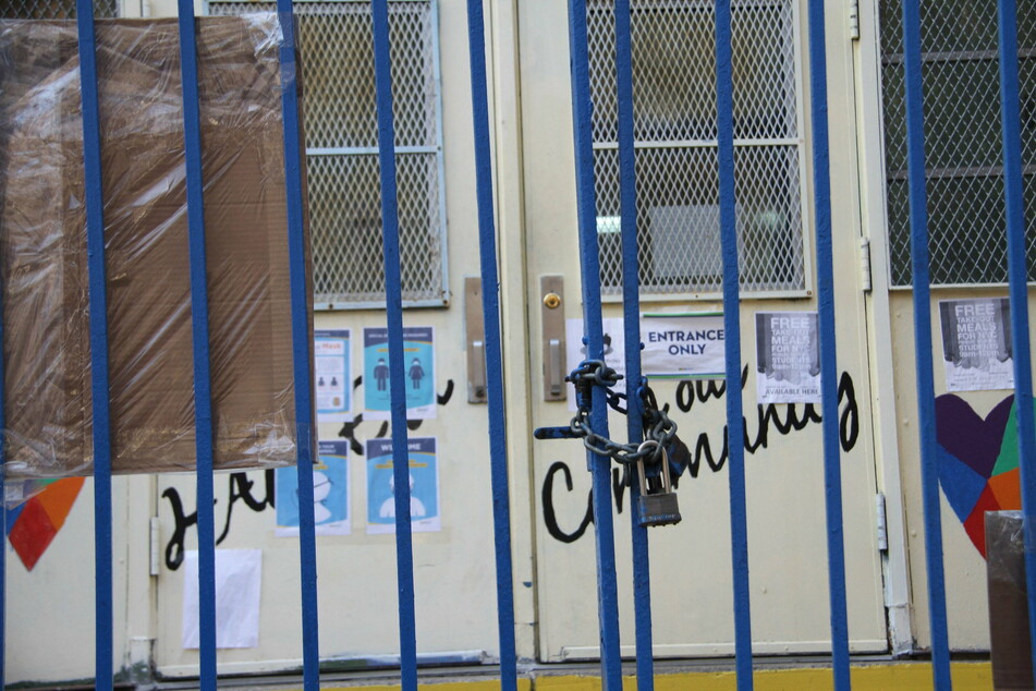 The entrance to one of New York City's many public schools that have remained closed for the better part of the Covid-19 pandemic.