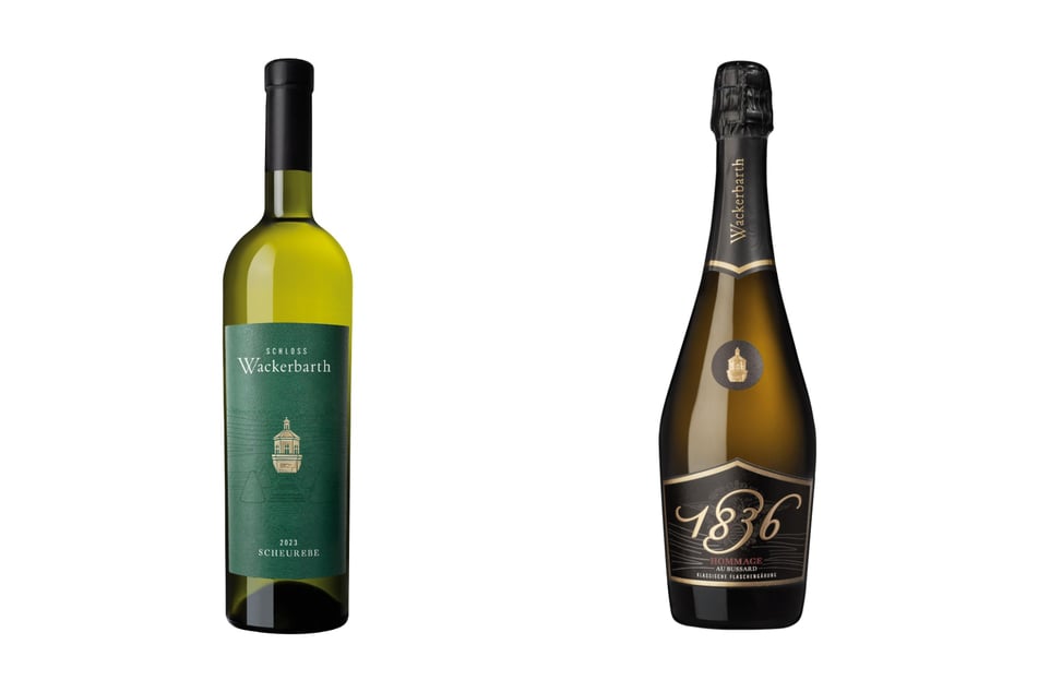 Der Sekt der Edition Hommage 1836 (r.) und die prämierte Scheurebe.