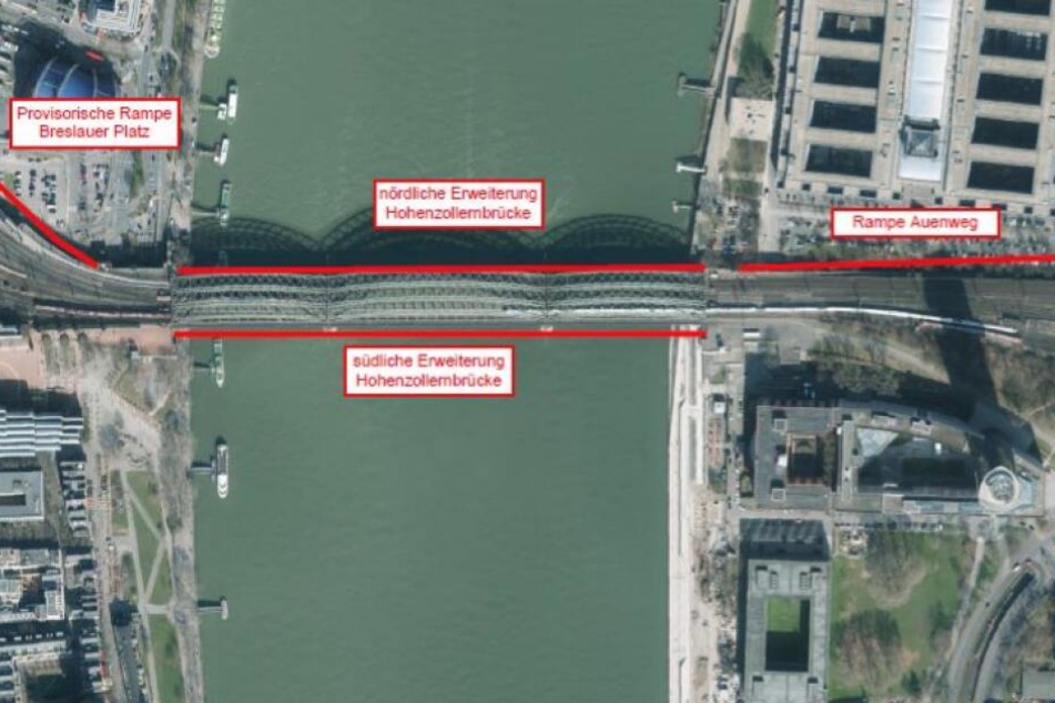 Südlich soll die neue Brücke gebaut werden, nördlich der bestehende Fuß- und Radweg verbreitert werden.