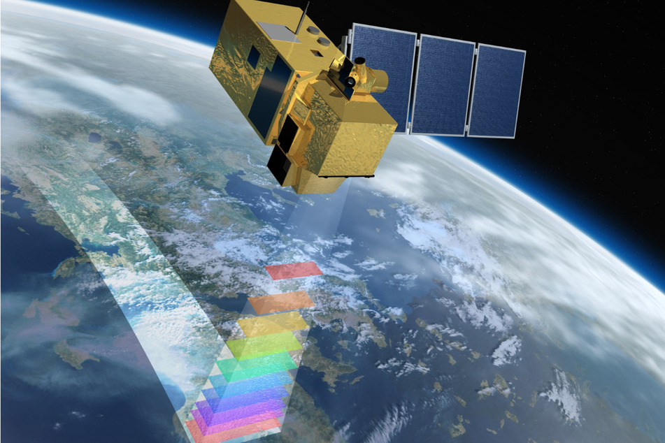 Die Infrarot-Fotos des Erdsatelliten Sentinel 2 (hier in einer Simulation) helfen den Forstexperten, die regionale Verteilung der Borkenkäferschäden zu erfassen.