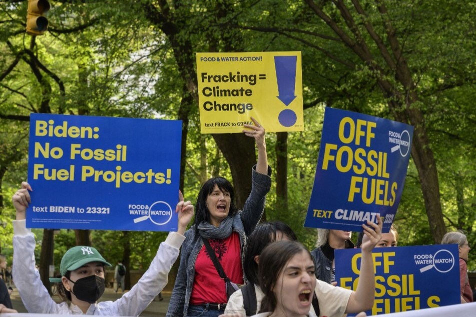 Protesters rally for an end to fossil fuel extraction at Central Park in New York City.