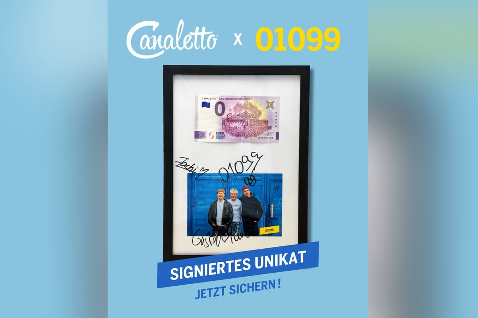 Bei eBay ab 20 Euro zu ersteigern: der Stadtfest-Null-Euro-Schein samt Autogramm von Gustav, Paul und Zachi von der Band 01099.
