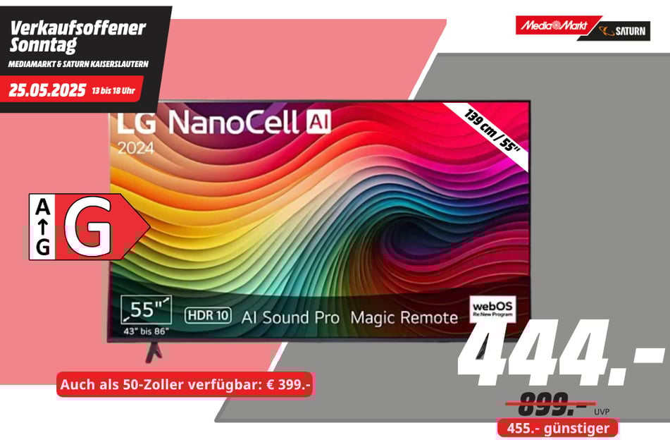 55-Zoll LG-Fernseher für 444 statt 899 Euro.