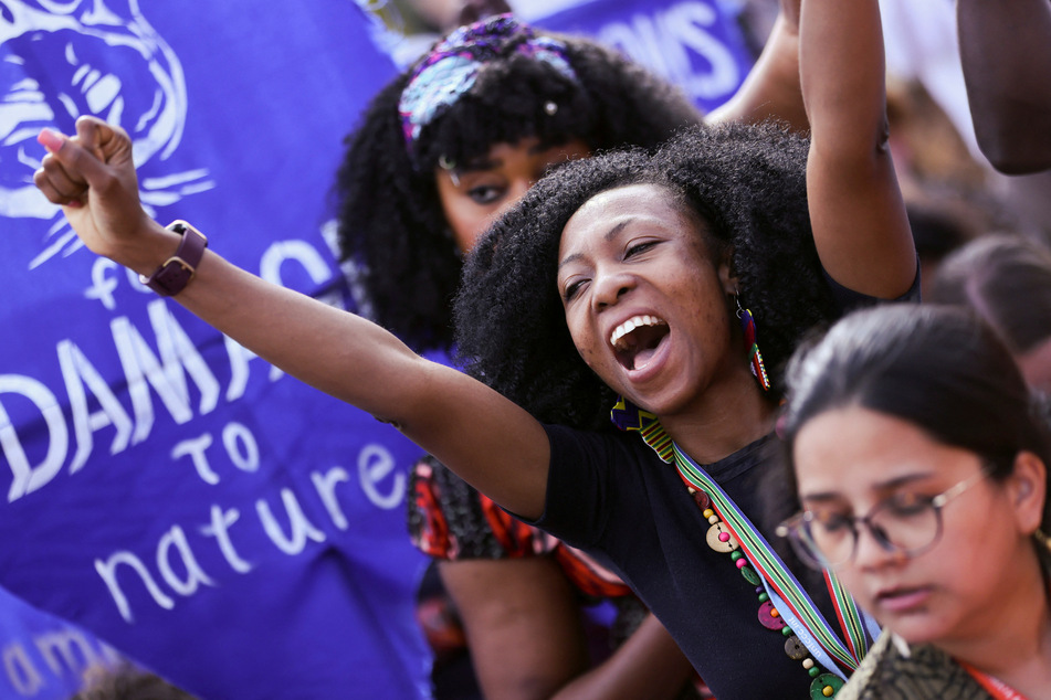 Climate activists take part in a protest during the COP27 climate summit in Sharm el-Sheikh, Egypt.