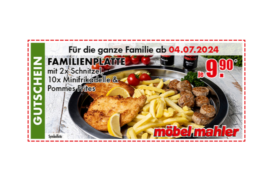 Einfach Coupon auf dem Handy an der Kasse vorzeigen, sparen und die Familienplatte genießen.