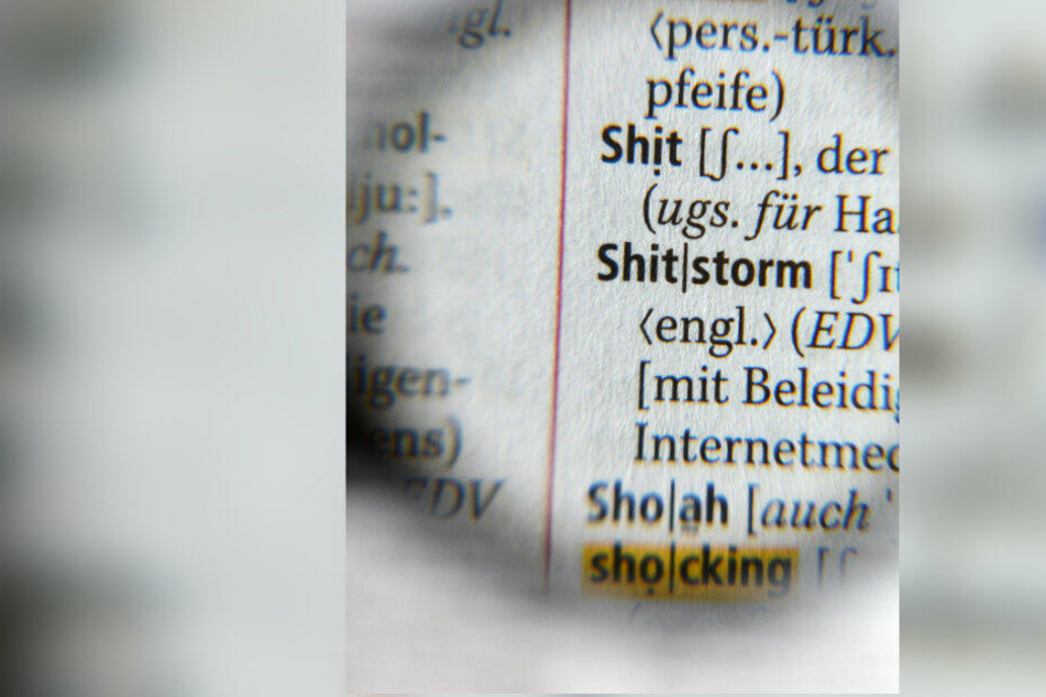 Durch eine Lupe ist der Begriff Shitstorm als Ausdruck für einen Entrüstungssturm in einem Internetmedium im neuen Duden des Jahres 2013 zu sehen. (Archivbild/Symbolbild)