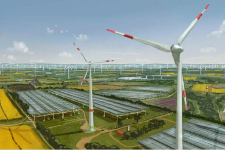 Eine mögliche Vision für das Rheinische Revier: Solaranlagen und Windräder.