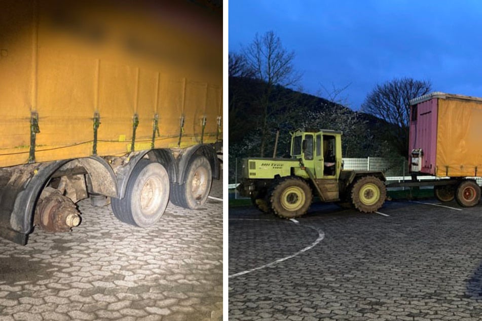 Akute Lebensgefahr! Polizei stoppt kurioses Traktor-Lastwagen-Gespann