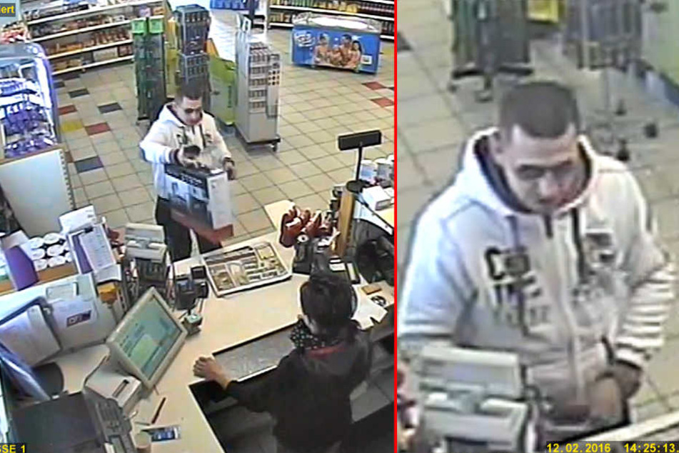 Mit den Bildern aus der Überwachungskamera der Tankstelle in Bad Dürrenberg sucht die Polizei nach dem mutmaßlichen Betrüger.