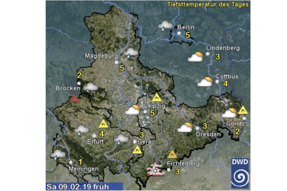 Mit diesen Temperaturen startet Sachsen ins Wochenende. Quelle: Deutscher Wetterdienst