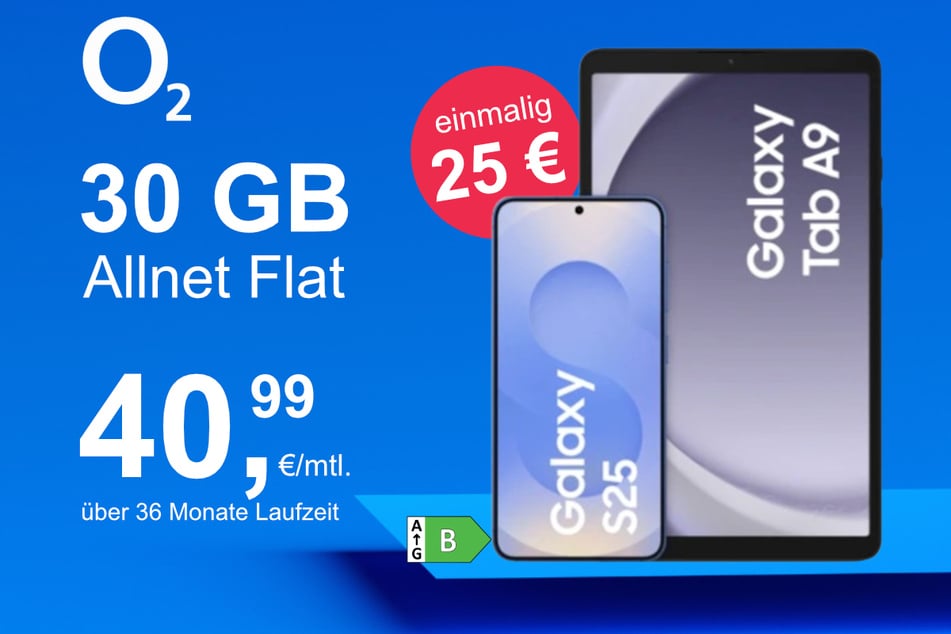 Das Samsung Galaxy S25 + Tab A9 im o2 Mobile M für einmalig 25 Euro.
