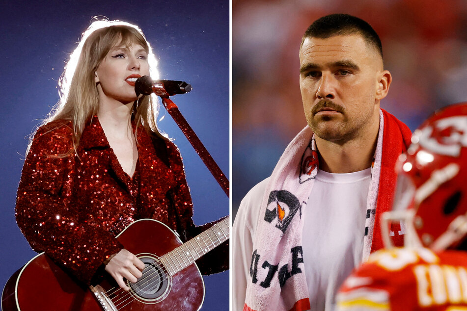 The rumors about Taylor Swift and Travis Kelce (r) dating are "100% true" according to Travis' brother, Jason.