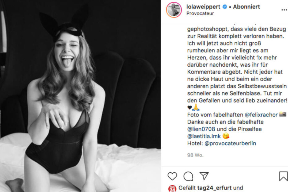 Wegen dieses Instagramposts wurde Lola Weippert von einer 14-Jährigen beleidigt.