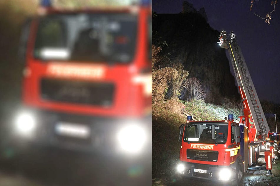 Für die Kameraden der Feuerwehr ging es an der Begerburg hoch hinaus. Sie simulierten eine Höhenrettung.
