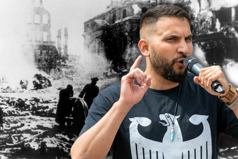 Für Attila Hildmann (39) gleichen "die Spritzen in den Impfzentren den Bomben des Bombenhagels von Dresden". (Bildmontage)