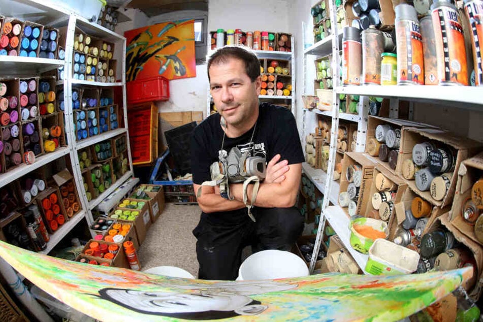 Er sprayt Meißen einen Porzellan-Baum: Graffiti-Künstler Frank Schäfer (47).