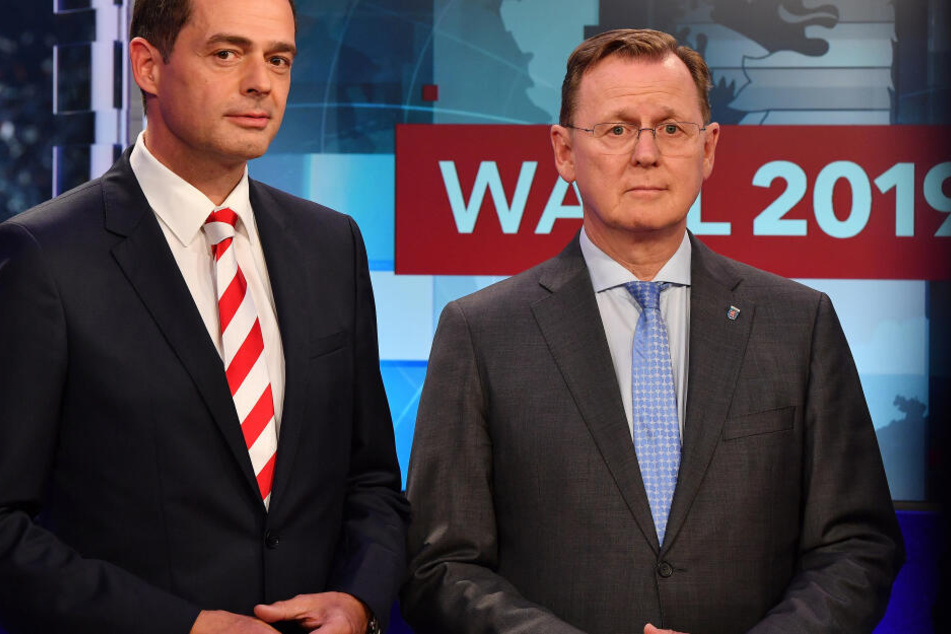 Bodo Ramelow (re.) soll im dritten Wahlgang zum Ministerpräsidenten gewählt werden, Mike Mohring sieht darin ein Problem.