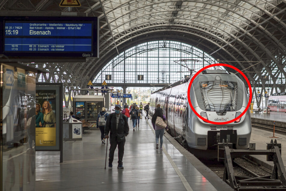 Über diese Schräge (siehe Kreis) am Ende der Regionalbahn nach Eisenach kletterte der Mann aufs Zugdach und fuhr dort als "blinder Passagier" mit.