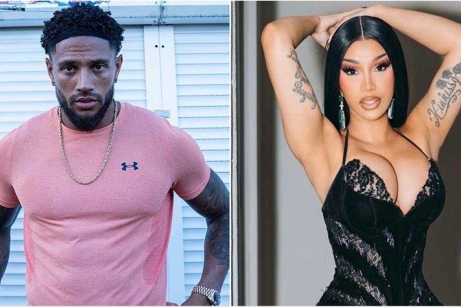 Cardi B (r) and Nigerian soccer star Maduka Okoye (l) were seen having a flirty encounter during Paris Fashion Week.