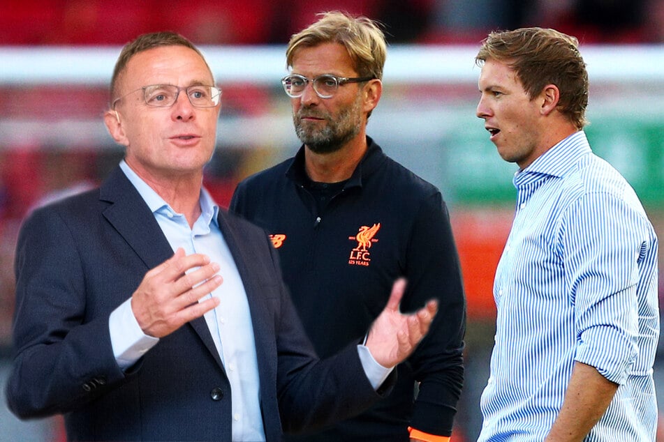 Ralf Rangnick (62, l.), Jürgen Klopp (53, M.) und Julian Nagelsmann (33) sind allesamt mögliche Bundestrainer-Kandidaten.