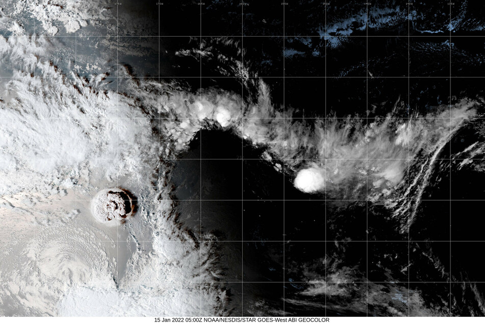 The eruption of Tonga's Hunga-Tonga-Hunga-Ha'apai underwater volcano on Saturday was captured by satellite image. Tsunami warnings stretched across the Pacific Ocean and as far east as the coastline of the continental United States.