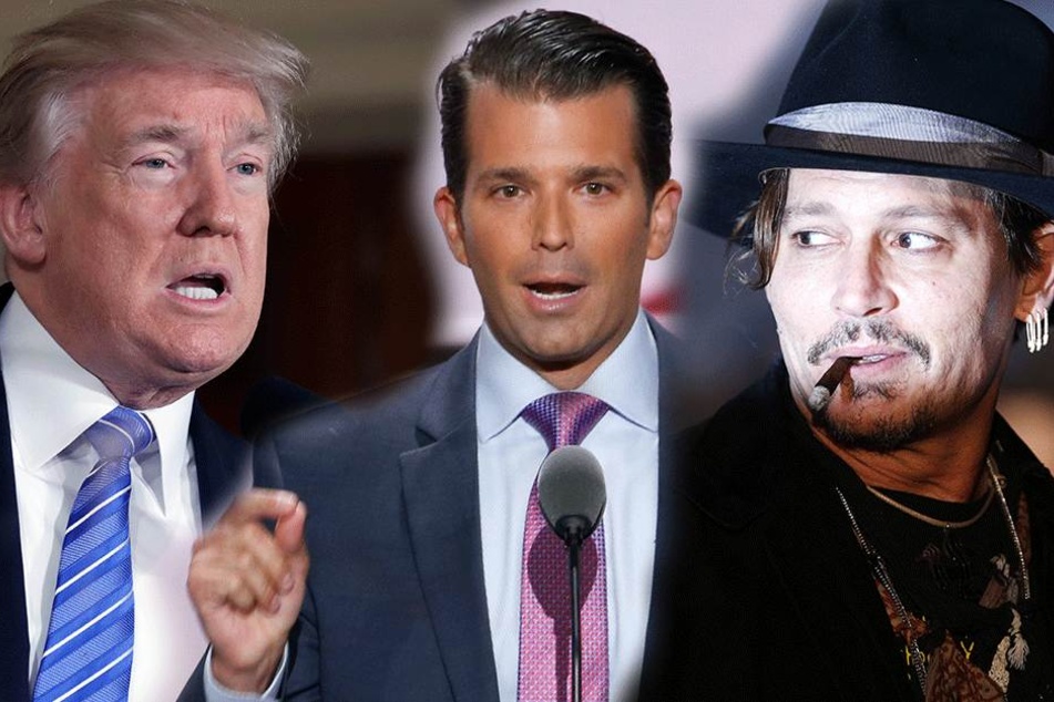 Donald Trump (links) wurde von Johnny Depp (rechts) übel beleidigt. Sein ältester Sohn Donald Jr. (mitte) will, dass der Disney-Konzern Depp feuert.