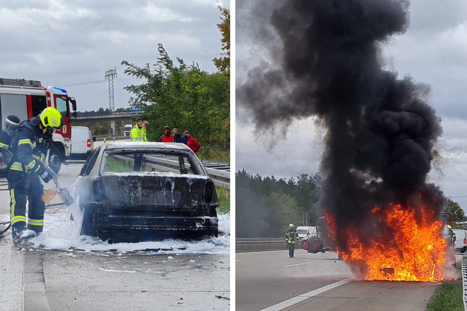 Berlin: Auto brennt auf der A115: Starker Wind entfacht Feuer immer wieder