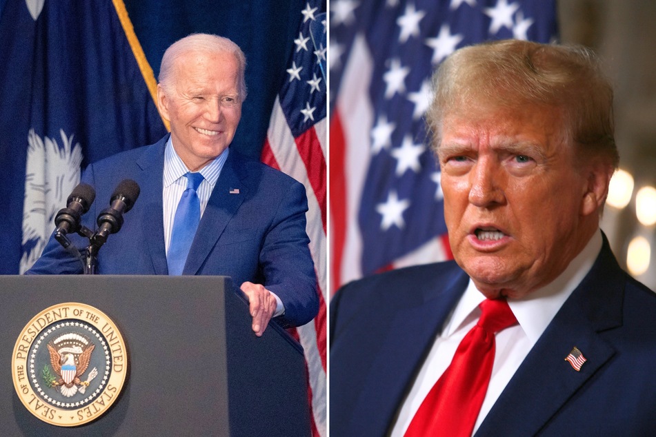 In the month of February, the campaign for President Joe Biden (l.) raised $53 million, outperforming his Republican challenger Donald Trump (r.)