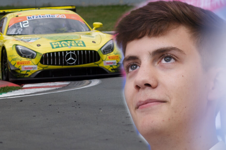 Bei der ADAC GT Masters sitzt Vettel hinterm Steuer eines Mercedes. (Fotomontage)