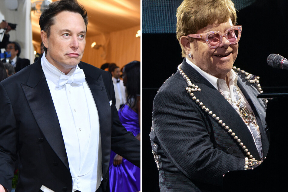 Elon Musk (l.) has issued a response to Elton John's exit from Twitter.