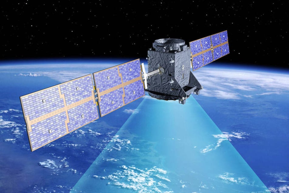 Die künstlerische Darstellung zeigt einen GIOVE-A-Satelliten, der als erster Satellit des europäischen Navigationssystems Galileo im Dezember 2005 gestartet wurde.
