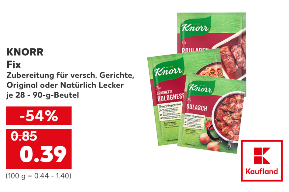 Knorr Fix für nur 0,39 Euro statt 0,85 Euro.