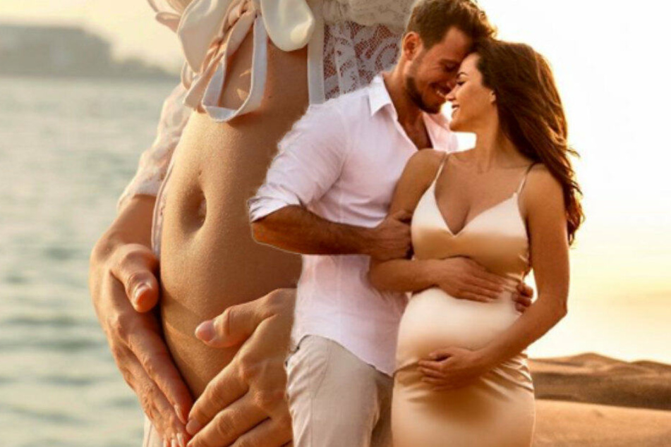 Sebastian Pannek und Angelina Heger werden Eltern. (Bildmontage)