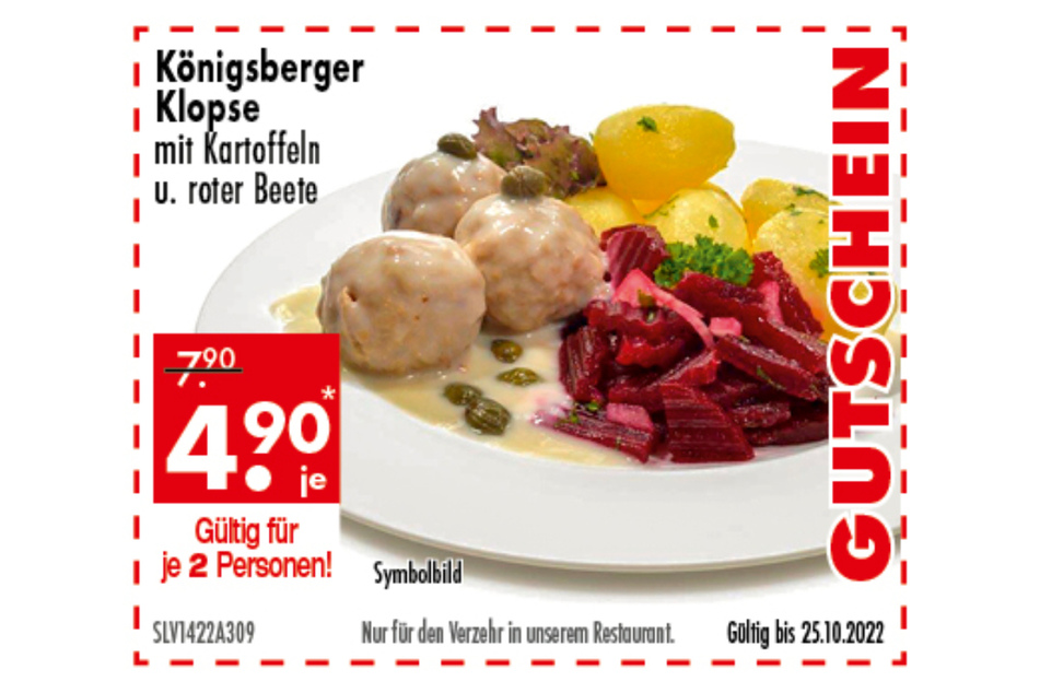 Gutschein Königberger Klopse mit Kartoffeln und roter Beete