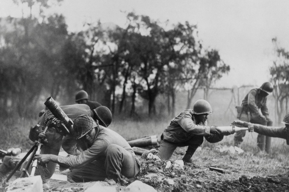 A company of Buffalo Soldiers in combat during World War II near Massa, Italy, in November 1944.