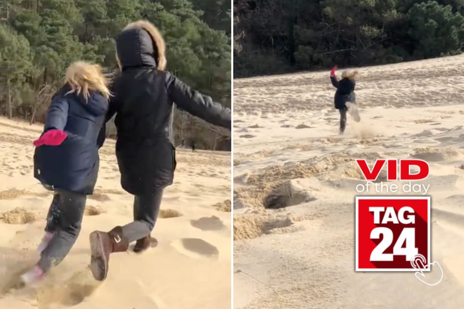viral videos: Viral Video of the Day for June 25, 2025: Girl can't stop running down dune before epic crash!