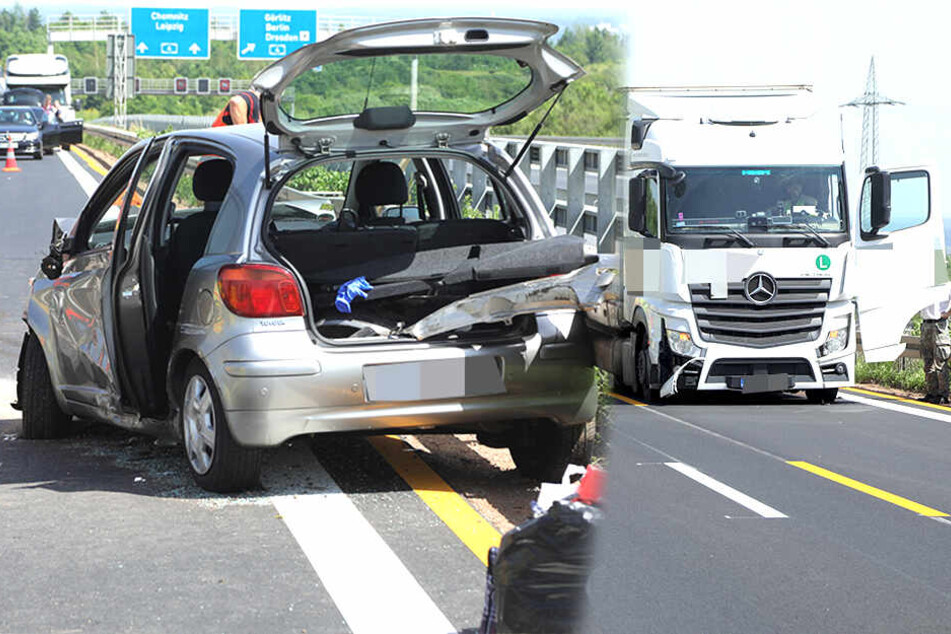 Dresden: Autobahn Richtung Prag gesperrt! Sattelzug knallt auf A17 in Toyota