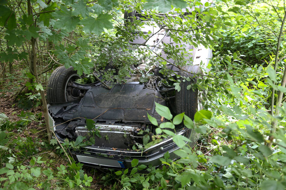 Der VW blieb mitten im Gebüsch liegen.