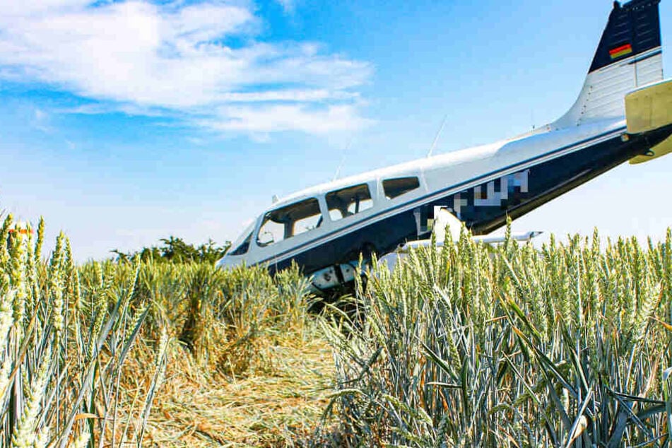 Das Foto zeigt das Flugzeugwrack in einem Weizenfeld bei Mainz-Finthen.